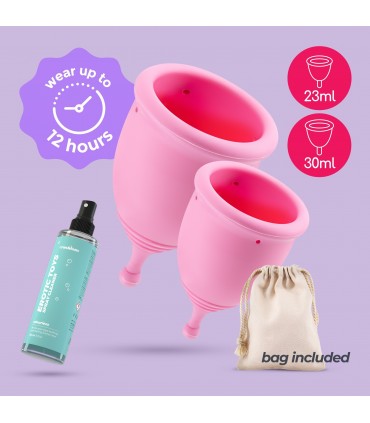 CRUSHIOUS COPAS MENSTRUALES MINERVA S + L CON BOLSA Y LIMPIADOR DE JUGUETES 150 ML CRUSHIOUS