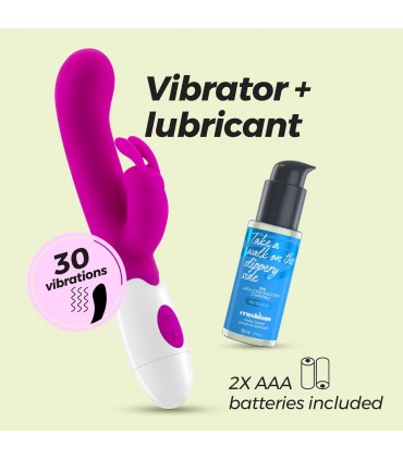 CRUSHIOUS VIBRADOR CON ESTIMULADOR DE CLÍTORIS JIGGLIE Y LUBRICANTE DE BASE AGUA INCLUIDO CRUSHIOUS